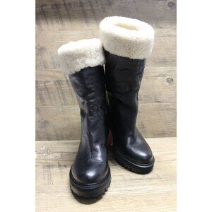 Mark Fisher‎ women's sheepskin trim leather fold over top chunky lug sole boots